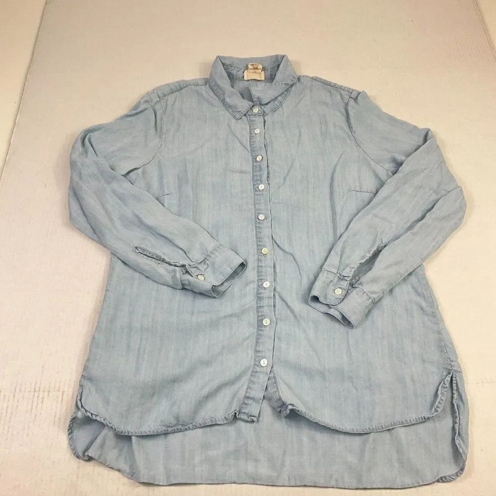 Andrea Jovine Chambray Tunic Blue Long Sleeve Button Shirt PM Petites Petites